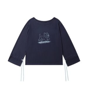 Navy Blue Dog Print Crew Neck Long Sleeves