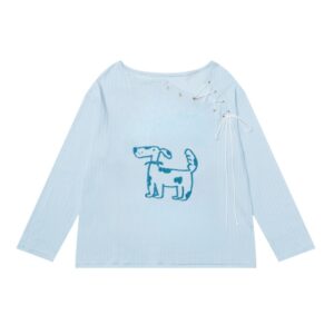 Thin Blue Puppy Print Long Sleeves