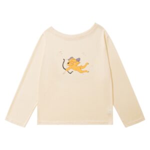 Yellow Dog Print Off-Shoulder Long Sleeves